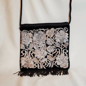 Black and Silver Embroidered Handbag